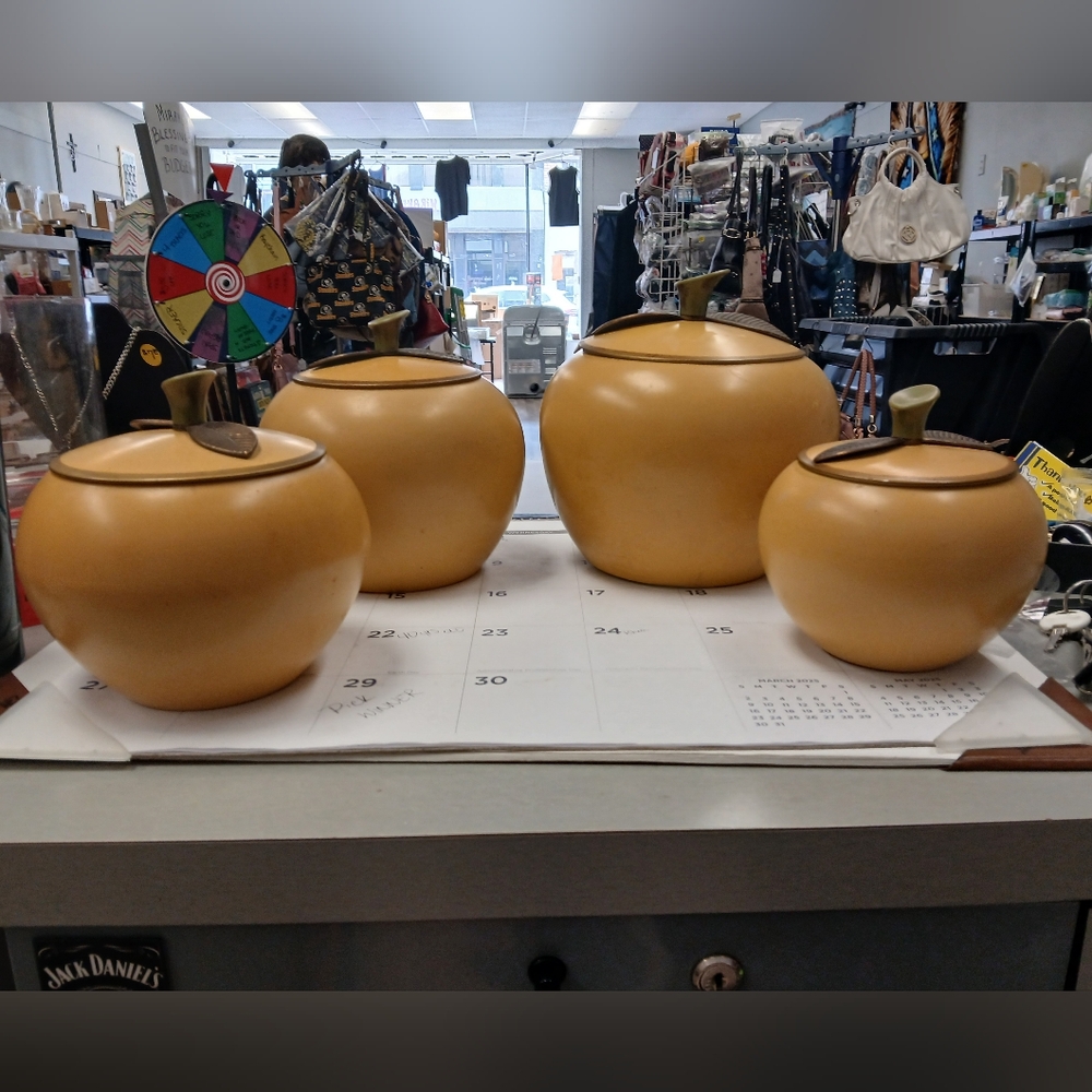 Set of 4 Gold Apple-Shaped Canisters